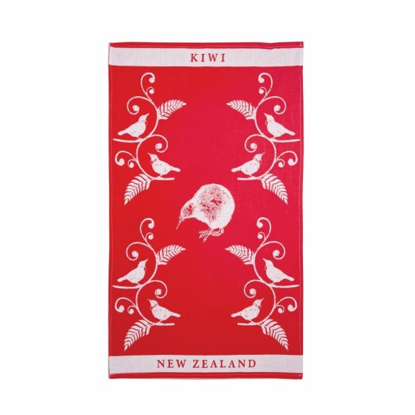 Tea Towel - Kiwi & Tui Red Jacquard Supply