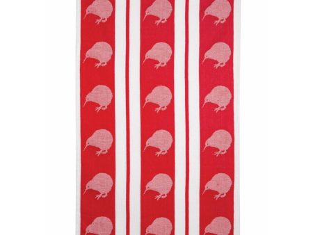 Tea Towel - Kiwi Stripe Red Jacquard For Sale