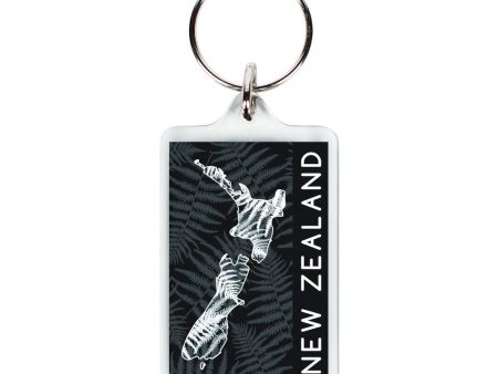 Key Ring Map Black White Rectangle Fashion