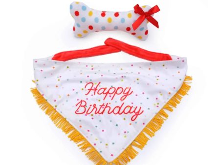 ZippyPaws Birthday Bandana and Bone Squeaky Dog Toy (Blue Red White Yellow (2-Pack)) Fashion